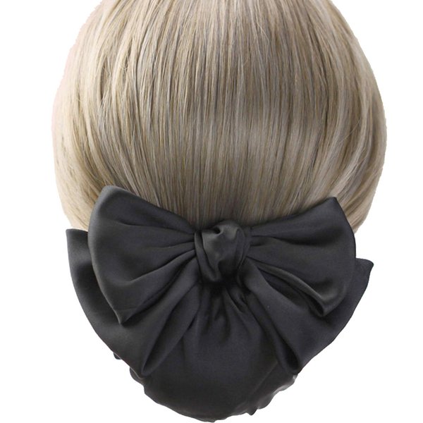 Women Hair Clip,Ribbon Barrette With Net Chignon,Professional Hair Bun Cover, Black Bun Cover Hair Tie, Barrettes Net Snood Hairnet Bow Bow-knot Decor Hair Clip Hairnet，Black