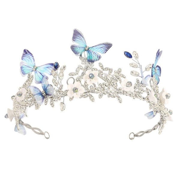 Unicra Butteryfly Silver Tiaras and Crowns Leaf Queen Crown Rhinestone Bridal Wedding Tiara Flower Princess Tiara Hair Accessories for Women and Girls