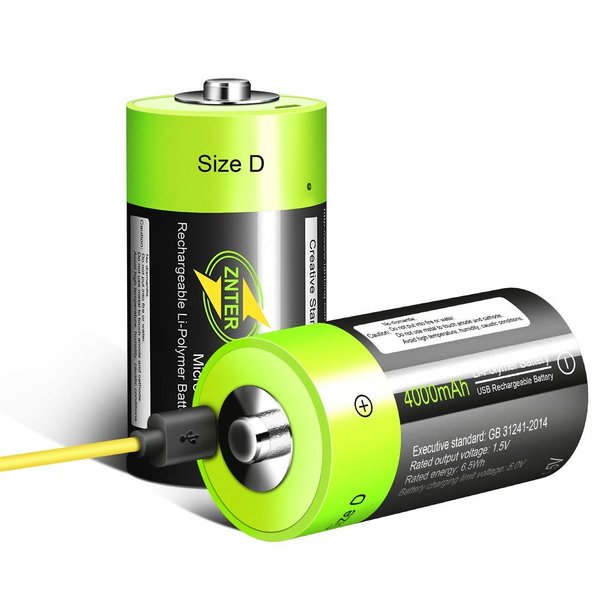 D Cell Batteries - USB Rechargeable Lithium D Batteries - 1.5V / 4000mAh (2-Pack) - Not NI-MH/NI-CD/Alkaline Batteries - ECO-Friendly & Recyclable - No Memory Effect