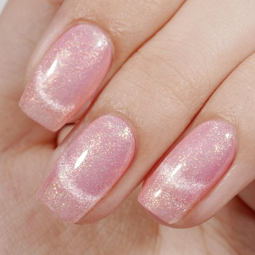 AILLSA Pink Cat Eye Gel Nail Polish Rose Gold Glitter Gel Polish Iridescent Holographic Nail Polish Gel Shimmer Magnetic Soak Off U V Gel with Magnet Stick for Nail Art Salon DIY 0.27 Fl Oz GE27