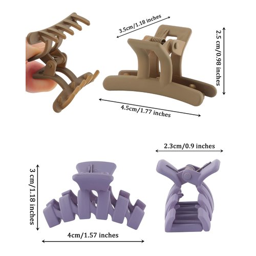 Small Hair Clips Flower Hair Claw Clips for Women 12pcs Matte Small Claw Clips Cute Hair Clips for Girls (Rectangle - Purple/Red/Brown/Black)