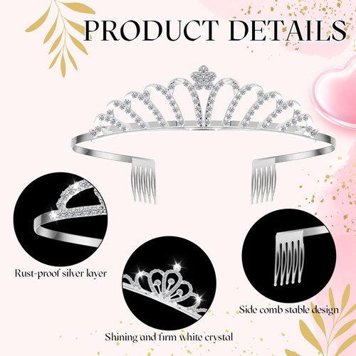 Yuefunny 24 Pcs Crystal Tiara Headbands for Women Princess Headband Girls Crown with Combs Crown Headband for Pageant Bridal Prom Party Gifts (Silver,Classic)