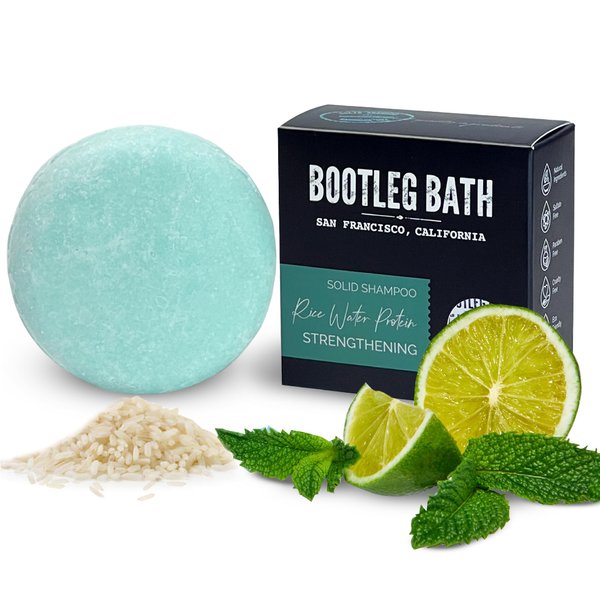 BOOTLEG BATH Strengthening Shampoo Bar with Rice Water Protein and Argan Oil, Vegan, Sulfate-Free, Phthalate-Free, Paraben-Free, Eco Friendly, 2.2 oz bar