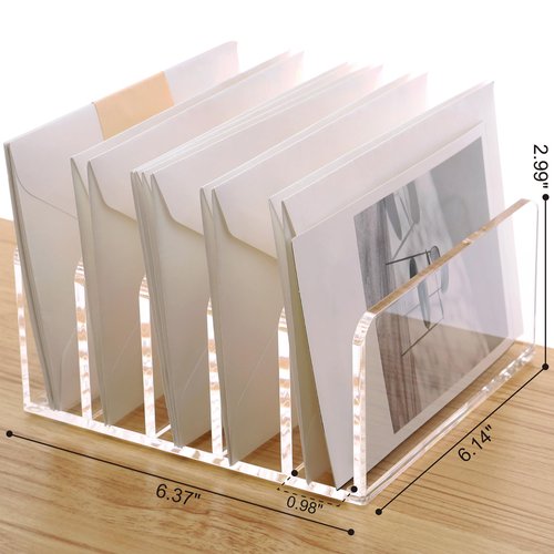 SANRUI Clear Desktop File Organizer, 5 Compartments Acrylic Office Document Sorter Mails Storage, Multifunction Letter Folder Racks Holders for Office,Home, School Desk Organization