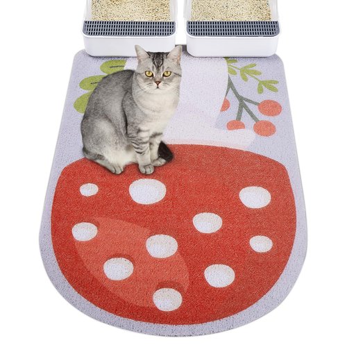 Bienbee Cat Litter Mat, Cat Litter Mat Litter Trapping Mat Easy to Clean, Durbable Litter Box Mat with Bottom, Unique Graphic Design Cat Mats for Litter, Mushroom Theme