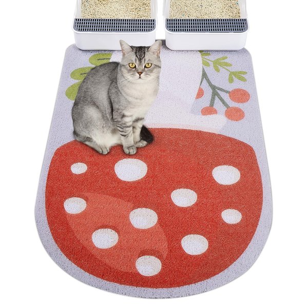 Bienbee Cat Litter Mat, Cat Litter Mat Litter Trapping Mat Easy to Clean, Durbable Litter Box Mat with Bottom, Unique Graphic Design Cat Mats for Litter, Mushroom Theme