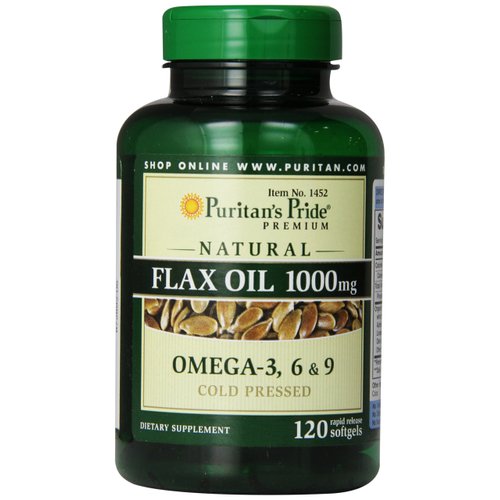 Puritan's Pride Premium Natural Flax Oil 1000 mg Omega-3, 6 & 9 Cold Pressed, 120 Softgels
