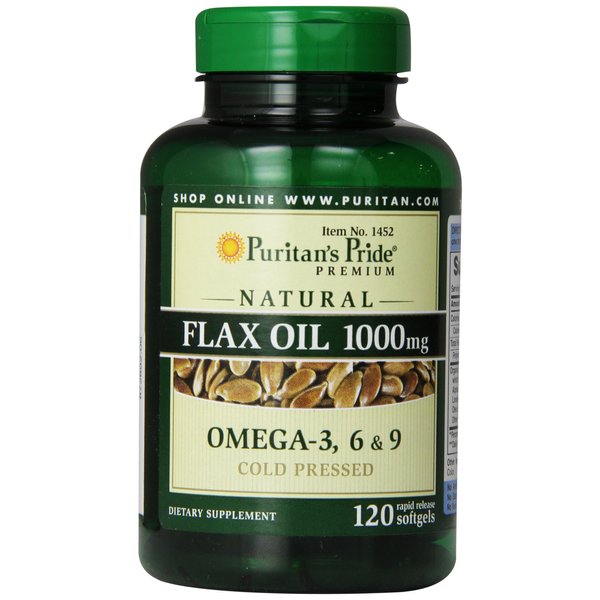 Puritan's Pride Premium Natural Flax Oil 1000 mg Omega-3, 6 & 9 Cold Pressed, 120 Softgels