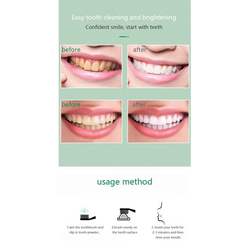 M&R New Formula More Delicate 100% Organic Activated Charcoal Teeth Whitening Powder+Bamboo Toothbrush /30g Coconut Charcoal, Effective Teeth Stain Remover and Toothpaste Alternative/Fresh Mint Taste