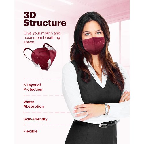 Dolce Calma KN95 Face Mask, 25 Pack, 5 Layer, Multicolor, Gray, Royal Blue, Light Blue, Pink, Maroon, Individually Wrapped Filter Efficiency≥95%