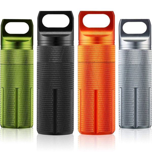 Patelai 4 Pieces Portable Pill Case Waterproof EDC Container Capsule Airtight Aluminum Pill Bottle Keychain Pill Holder Travel Pill Storage Supplements Container for Outdoor Camping