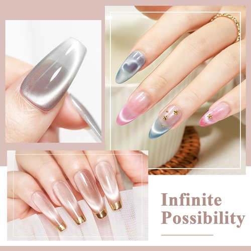 MIZHSE Moonlight Cat Eye Gel Polish For Nail 10ml, Magnetic Shimmer Crystal Cateye Gel with Magnet Stick Silver Blue Gloss Aurora Manicure Set for Ladies Home Salon DIY Nail Art