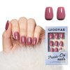 Press On Nails Short, WOOYAS Bean Paste Pink Soft Gel False Nails, Square Fake Nails with Nail Glue Adhesive Tabs, Reusable Natural Handmade Gel Nails Kit in 24Pcs Glossy Nails Tips for Women Girls