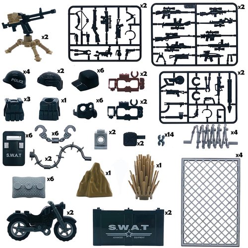 TACYILLU Weapons Pack Military Toy Swat Team Battle Building Blocks Set Combat Weapon Guns Accessories Pack Motorcycles Mini Figures kit for Boys Age 6+ Gifts Perfect Combination with Major Brands
