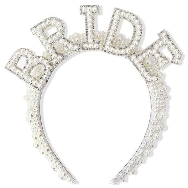 Generic Bride Handmade Rhinestone and Pearl Bachelorette Headband, Bridal Hair Accessories for the Bride to be, Silver