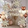 Cream Happy Birthday Balloons Banner, 16 Inch Mylar Foil Letters Birthday Sign Banner, Cream Reusable Birthday Balloons for Women, Men, Boys Girls Birthday Decorations Birthday Party Supplies