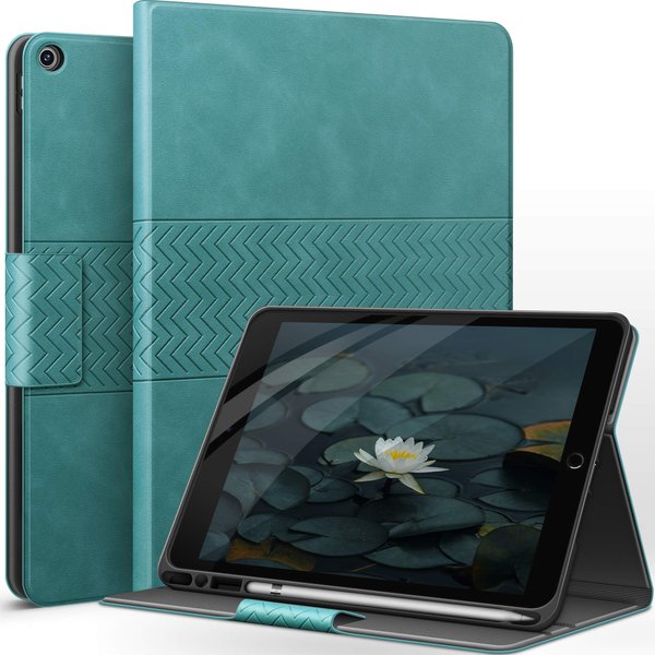 auaua Case for iPad 9th/8th/7th Generation 10.2 inch (2021/2020/2019 Released), with Pencil Holder, Vegan Leather, Auto Sleep/Wake Smart Cover (Green)
