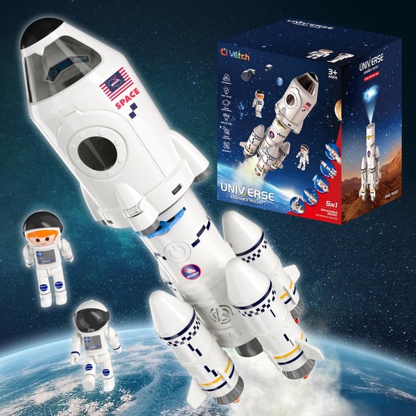 Space Shuttle Rocket Ship Toys for Kids Boys Age 3 4 5 6 7 8 9 Years Old, 5-in-1 STEM Science Educational Aerospace Toys with 2 Astronauts Figures, Projection Lamp, Space Toy Gift Birthday Christmas
