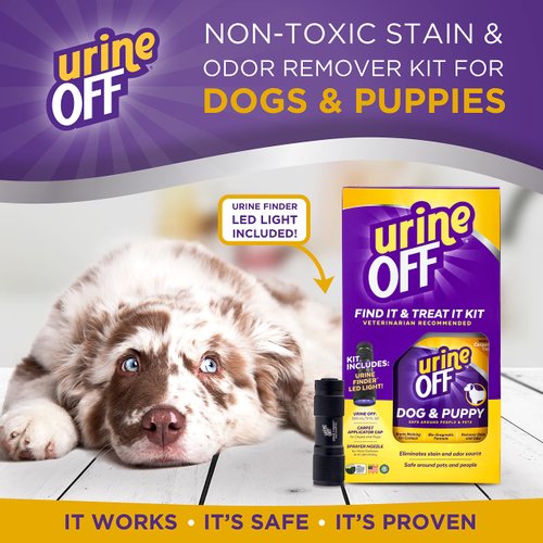 Urine Off Puppy & Dog Pet Stain Remover & LED Urine Finder Light | Freshly Scented Carpet Cleaner | Bio Enzymatic Stain & Urine Odor Remover | Pet Safe Cleaner | 16 oz.