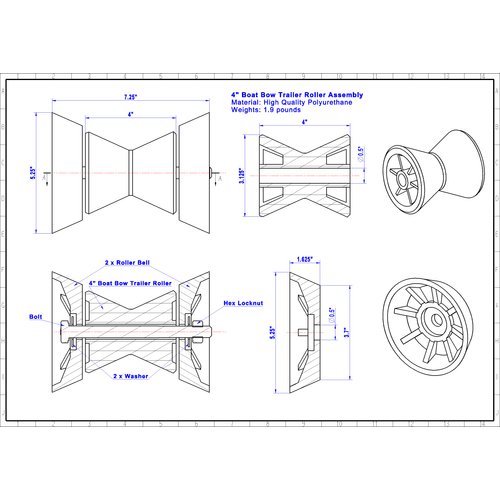 COLOFULWAY 4" Boat Trailer Roller Assembly Poly Bow Roller with Spoke fits 1/2" Shaft, Polyurethane(Black)