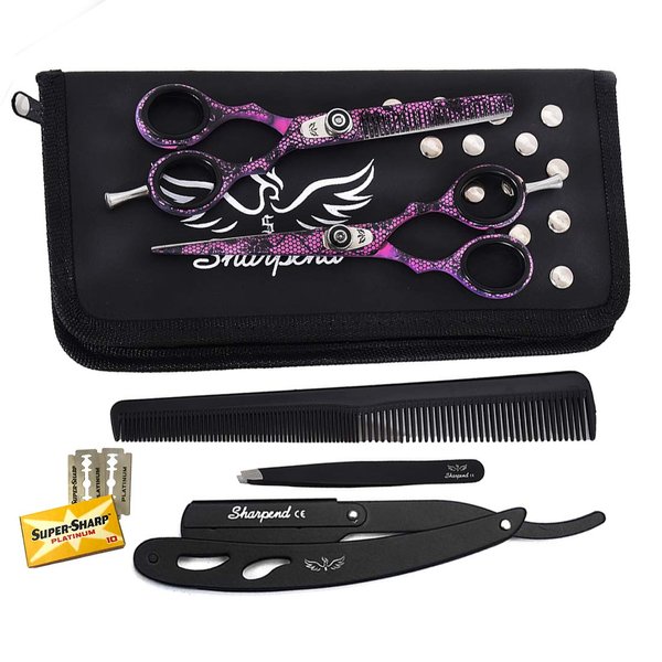Hair Cutting Scissors Pink color Thinning Teeth Shears Set Professional Barber Hairdressing Salon Razor Edge Scissor Japanese Stainless Steel 5.5 inch,tijeras de peluqueria profesional