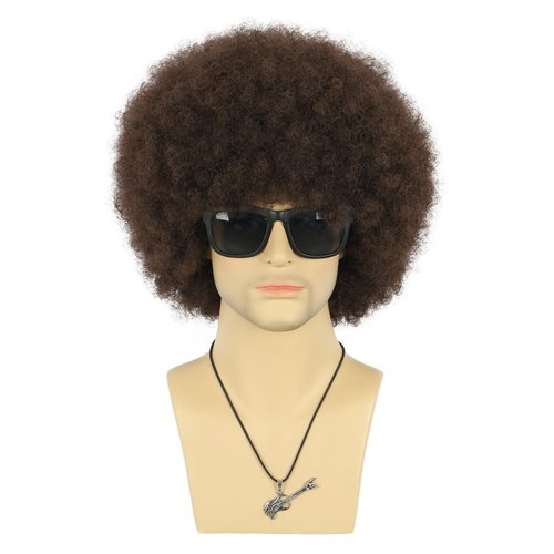VGbeaty Afro Fluffy Wig for Men or Women Short Curly Dark Brown Rocker Wig California Halloween Hippie Party Cosplay Costume Wig (Dark Brown)