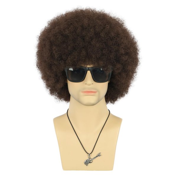 VGbeaty Afro Fluffy Wig for Men or Women Short Curly Dark Brown Rocker Wig California Halloween Hippie Party Cosplay Costume Wig (Dark Brown)