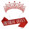 SuPoo Birthday Crown & Sash Glitter Birthday Sash Red Birthday Queen Crown with Comb Birthday Tiara for Women Crystal Headband Princess Decorations Gift Party Favor Happy Birthday Decorations