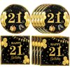 40 PCS 21st Birthday Decorations for Him Black Gold Cheers to 21 Years Tableware Decorations 21st Birthday Plates Napkins for Men Women 21 Years Old Birthday Party Supplies