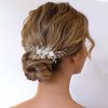 CASOLVX Bridal Pearl Hair Comb Silver Handmade flower edging wedding bridal hair accessories for bridal and bridesmaid