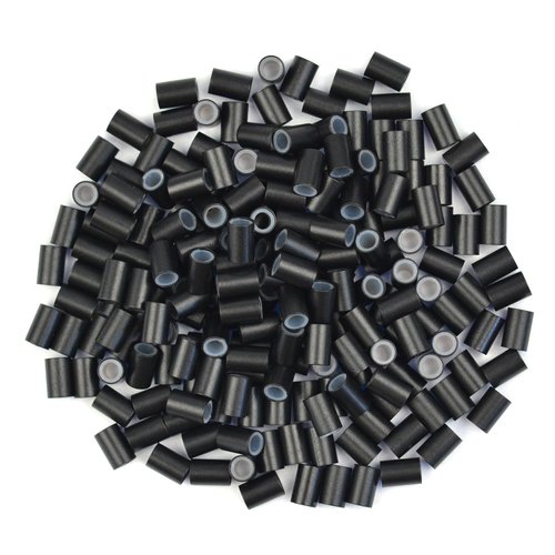 200 Pcs Silicone Lined Micro Rings Links Beads 4.0 * 2.8 * 6.0 mm Hair Beads for Hair Extensions (Black)