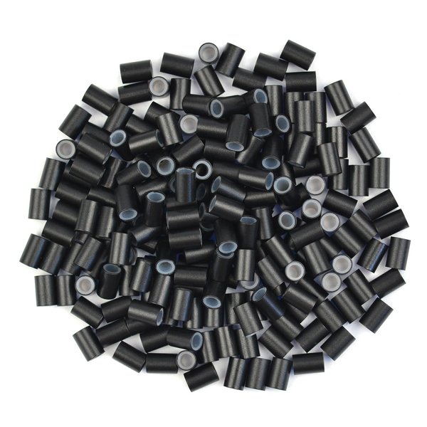 200 Pcs Silicone Lined Micro Rings Links Beads 4.0 * 2.8 * 6.0 mm Hair Beads for Hair Extensions (Black)