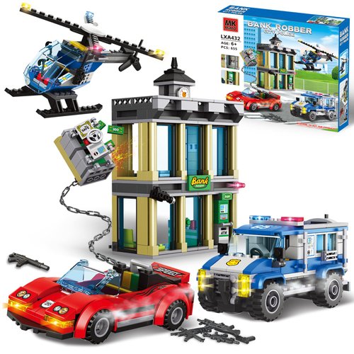 City Police Bank Building Sets, Compatible with Lego Police Bank, Includes Car, Bank, Helicopter, Police Chase Building Blocks Toy Set Gift for Kids 6 Plus Years Old（655 PCS）