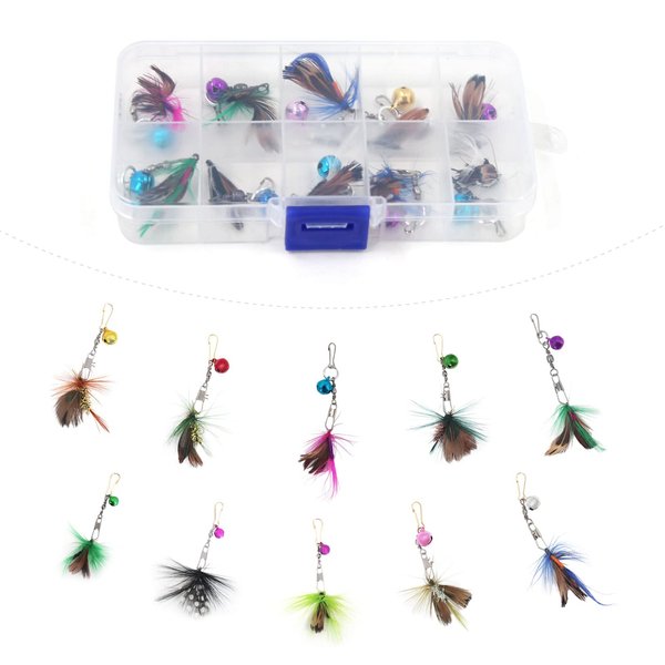 SONGWAY Mini Cat Wand Toy Replacement - 10 Pieces Insect Worm Cat Toys Attachments, Cat Feather Toy Refills