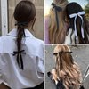 20PCS Black Hair Bows for Women, Hair Ribbons for Girls Hair, 12PCS Long Tassel Bowknot Ponytail Holder and 8PCS Short Tail Hair Clips, Solid Silky Hair Barrettes Satin Hair Accessories