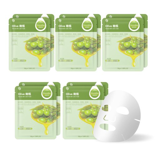 Daxstar Skin Care Face Mask, 10 Pieces of Aloe Vera Mask，Korean Plant Ingredient Hydrating Skincare (Olives)