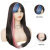 Salaibs Black Pink Long Straight Wigs for Women with Bangs Natural Synthetic Heat Resistant Fiber Colourful Hair for Halloween Cospaly Wig(3 colors)