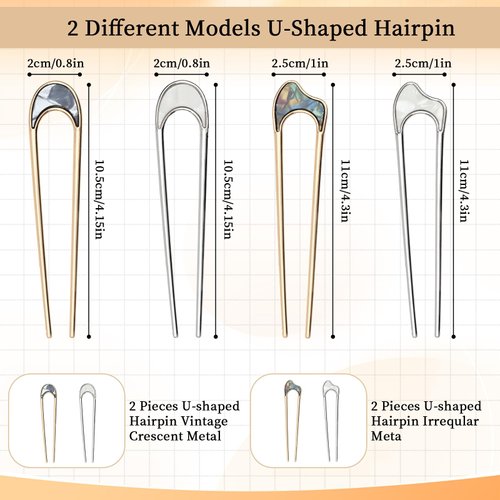 4 Pcs Metal U Shaped Hair Pin Stick French Hair Pin Vintage Metal Hair Fork Elegant Hair Pins for Buns French Twist Hair Tool for Updo Bun Women Girls Hairstyle Hair Accessories