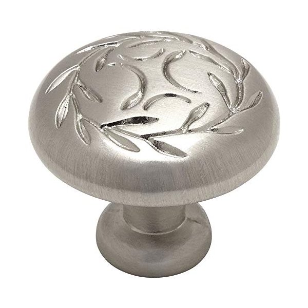 Cosmas 10 Pack 464SN Satin Nickel Leaf Cabinet Hardware Round Knob - 1-1/4" Inch Diameter