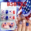 24Pcs Independence Day Press on Nails Short Star False Nails 4th of July Glue on Nails Five-pointed Star Designs Red White Blue Glossy Reusable Natural Fit Full Cover Stick on Nails for Women Manicure