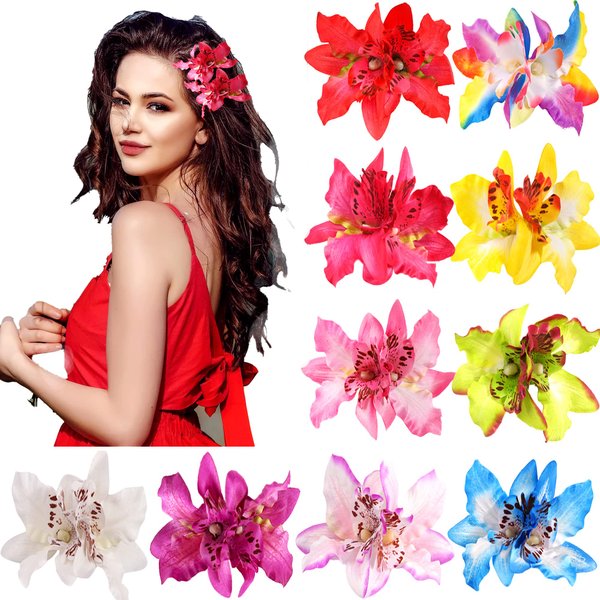 CÉLLOT Women Flower Hair Clips,Chiffon Flowers Hair Clips Butterfly Orchid Alligator Clips for Bridal Wedding Accessory Beach Party Wedding Event Decor (Double Flowers)