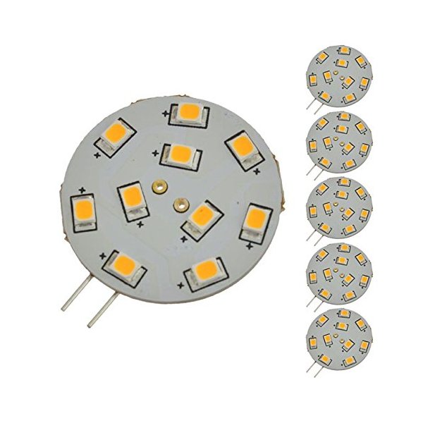 LEDwholesalers G4 Base Disc Type Side-Pin LED Light Bulb with 10xSMD2835 10-30VDC (6-Pack), Warm White 3000K, 1117WWx6