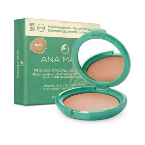 Ana Maria Maquillaje Cosmeticos | Polvo Facial Compacto Arroz Aloe Vera FPS 20 UVA | Make up Pressed Powder SPF 20 0.5oz-14gr (Moca | Mocha (25))