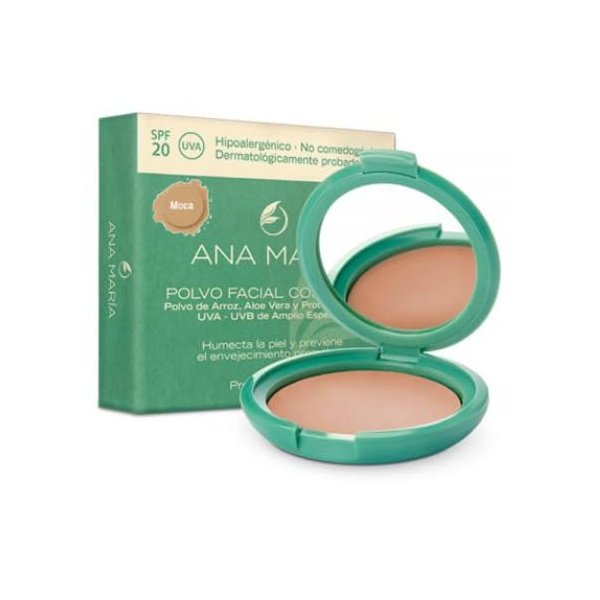 Ana Maria Maquillaje Cosmeticos | Polvo Facial Compacto Arroz Aloe Vera FPS 20 UVA | Make up Pressed Powder SPF 20 0.5oz-14gr (Moca | Mocha (25))