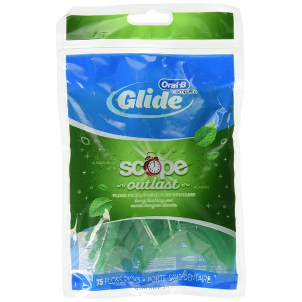 Glide Plusx 40mm Outlast Floss Picks Long Lasting Mint, 75 Count (Pack of 3)