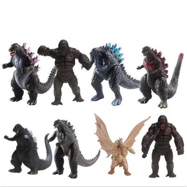 HANBO The King of Monster Toys Movable Joint Action Figures, Mini Dinosaur Playsets Kids Birthday Gifts Cake Toppers Pack (Pack of 8 Gold)