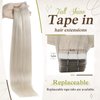 Full Shine Blonde Tape in Hair Extensions 20 Inch Real Human Hair Tape in Extensions Color 1000 Ice Blonde Adhesive Hair Extension 40 Pcs 100 Gram Double Sided Tape Hair for Women