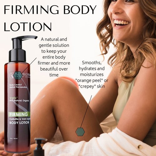 RD Alchemy - Natural & Organic Firming Body Lotion for Cellulite, Crepey Skin. Firming Herbal Extracts improve the appearance of loose, dimply skin and the dreaded orange peel effect.