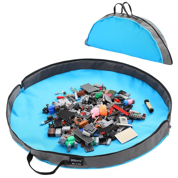 BBpara - Toy Storage Bag and Play Mat for Building Bricks & Blocks - Portable Zipper Toy Storage Bag - Designed for Kids entertainment and toy storage to keep the room neat & tidy - Blue