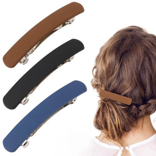 3” Hair Barrettes for Women, 3PCS Flat Barrettes for Women, Matte Barrettes, Hair Clips, French Hair Barrette Clip for Women Girls, Strong Hold Hair Clips, Hair Accessories, 3 Colors